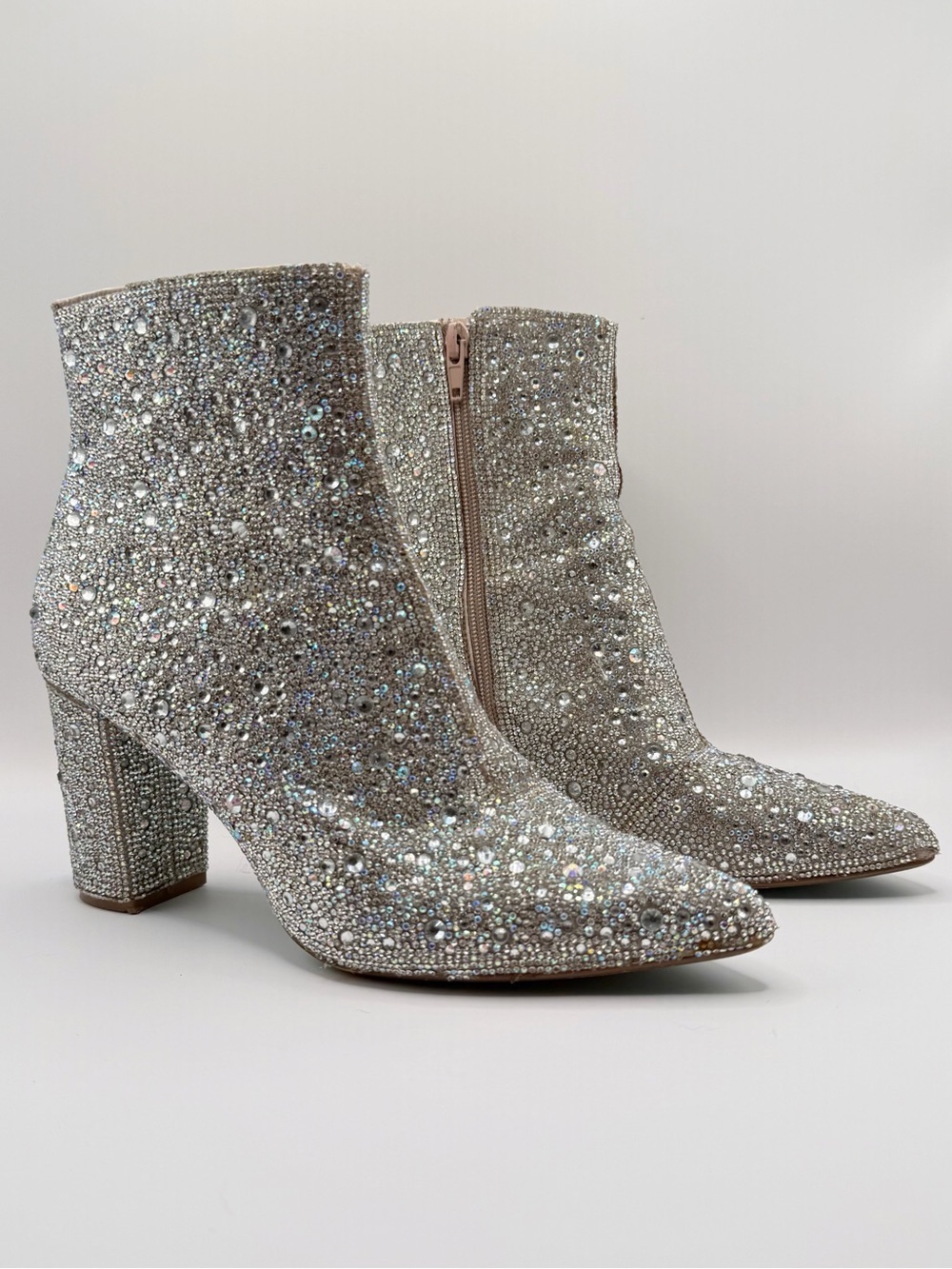 Betsey Johnson Cady Rhinestone Ankle Boots Silver Crystal Booties Sparkling